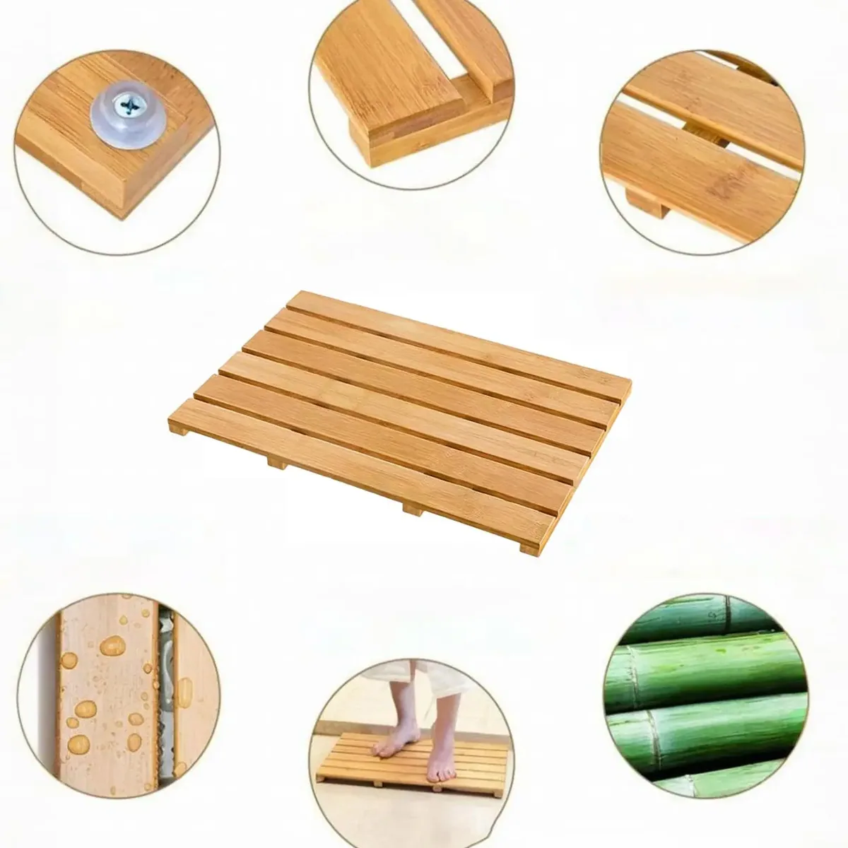 Tapis de bain en bambou antidérapant pour douche – Image 2