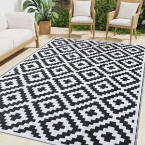 Tapis extérieur réversible PVC style osier rayé