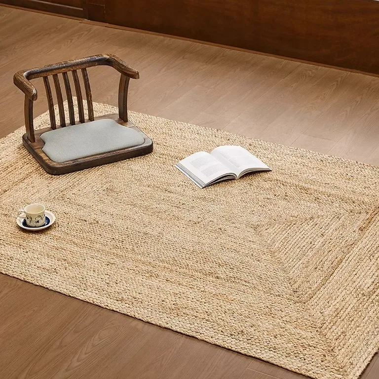 Tapis rectangulaire en jute tissé main double face