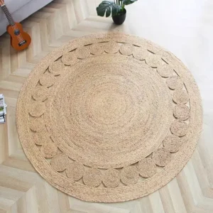 Tapis rond en jonc naturel pour salon et chambre