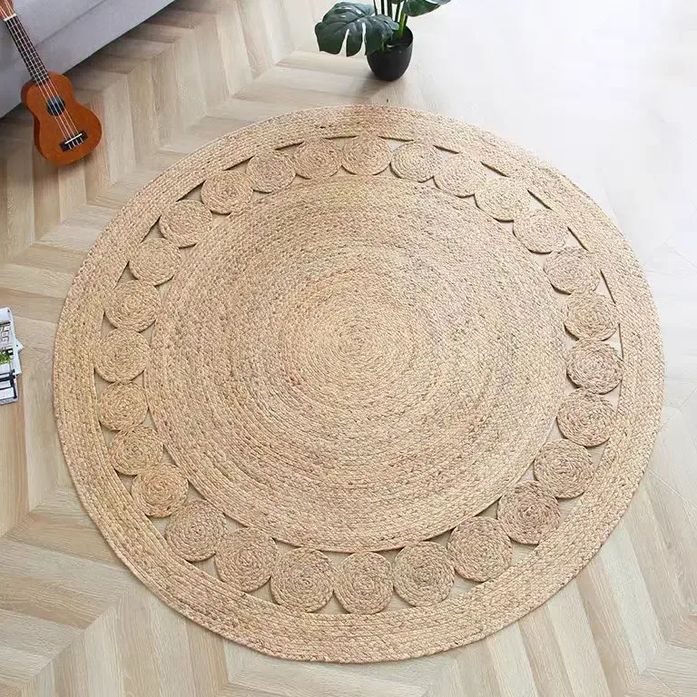 Tapis rond en jonc naturel pour salon et chambre