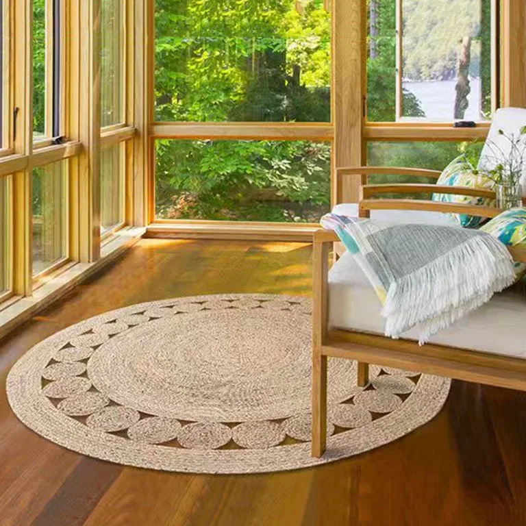 Tapis rond en jonc naturel pour salon et chambre – Image 3