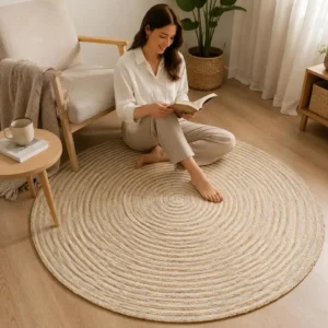 Tapis rond en jute tressé motif spirale 90 cm
