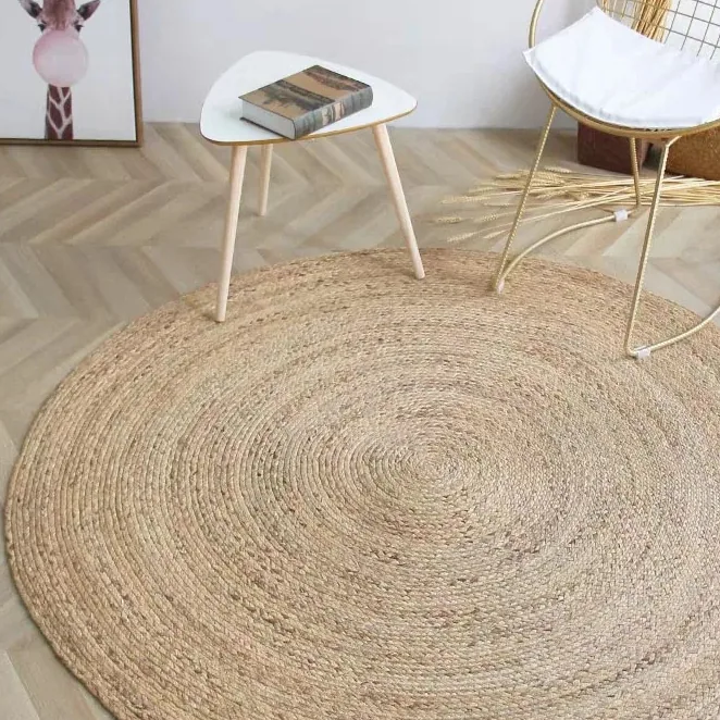 Tapis rond en paille tressée pour salon et chambre – Image 2