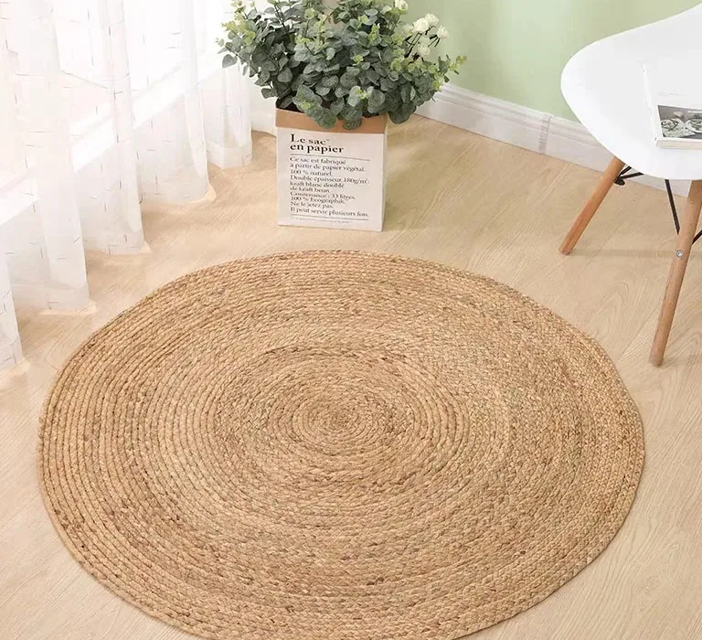 Tapis rond en paille tressée pour salon et chambre – Image 5