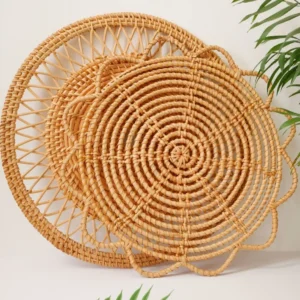 Tapis rond en rotin tressé style bohème-japonais