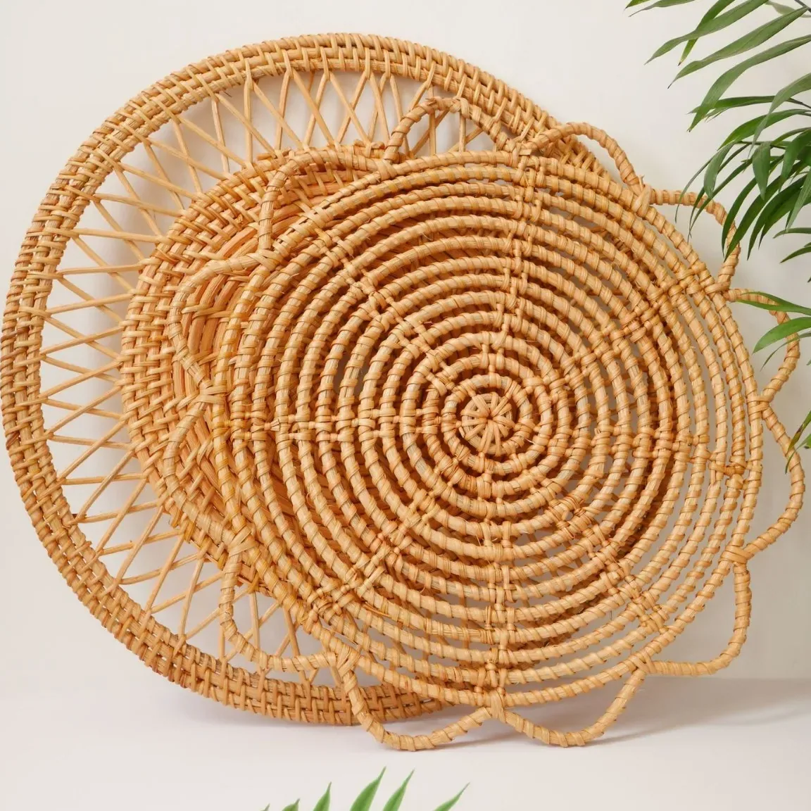 Tapis rond en rotin tressé style bohème-japonais
