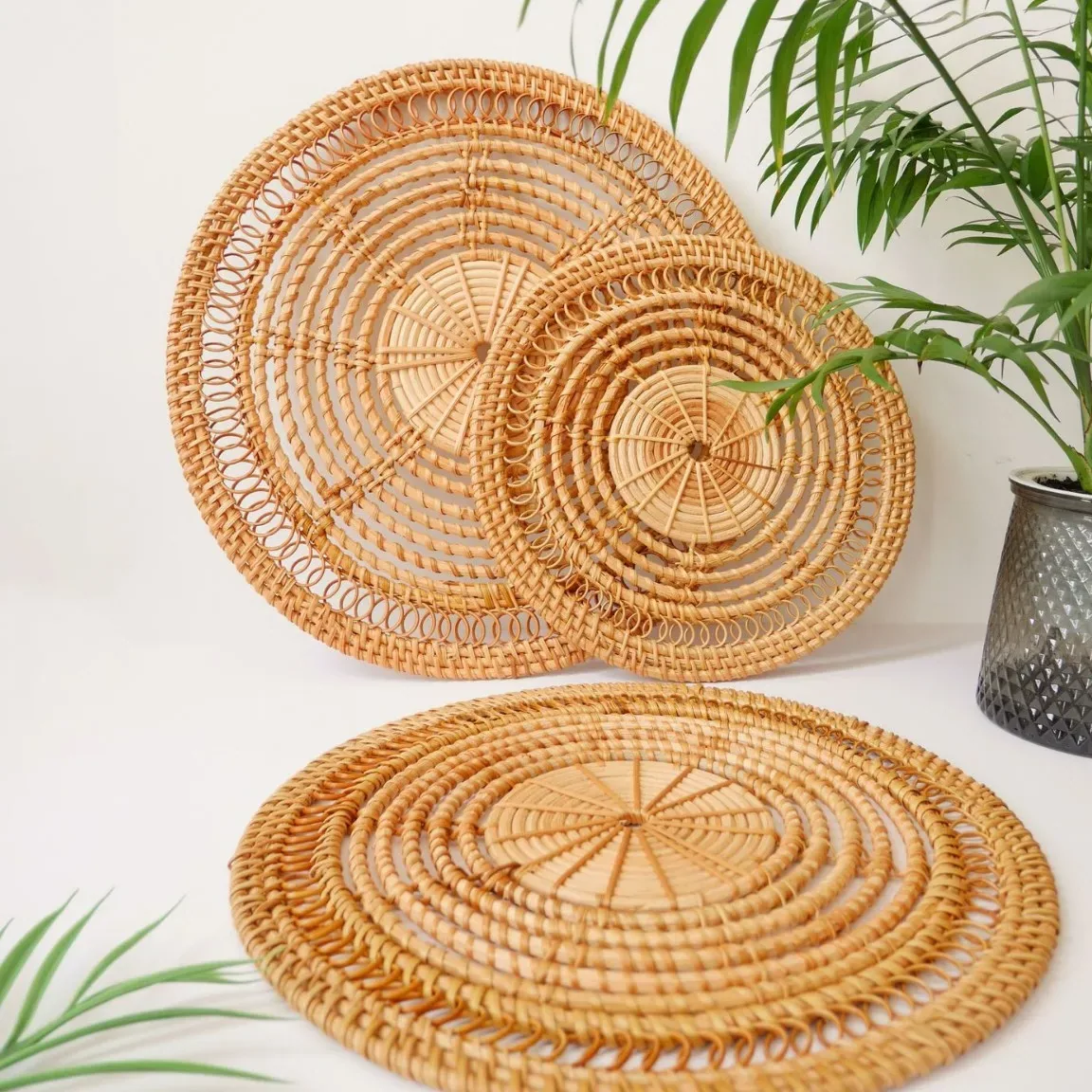 Tapis rond en rotin tressé style bohème-japonais – Image 2