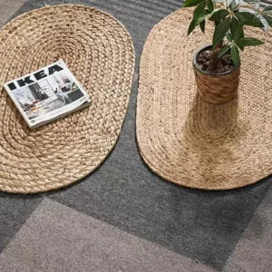 Tapis rond ovale en rotin tissé main pour intérieur
