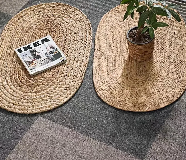 Tapis rond ovale en rotin tissé main pour intérieur