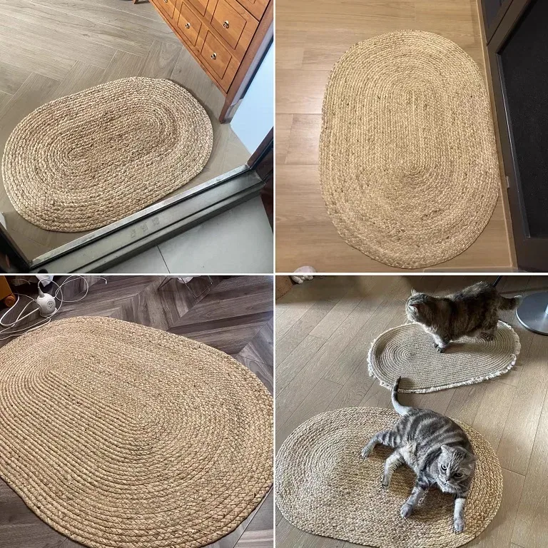 Tapis rond ovale en rotin tissé main pour intérieur – Image 3