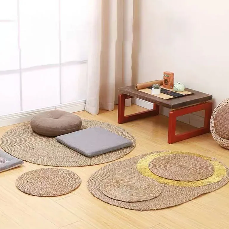 Tapis rond ovale en rotin tissé main pour intérieur – Image 5