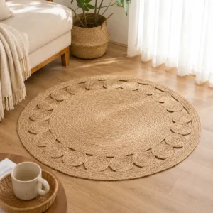 Tapis rond tissé à la main en paille naturelle