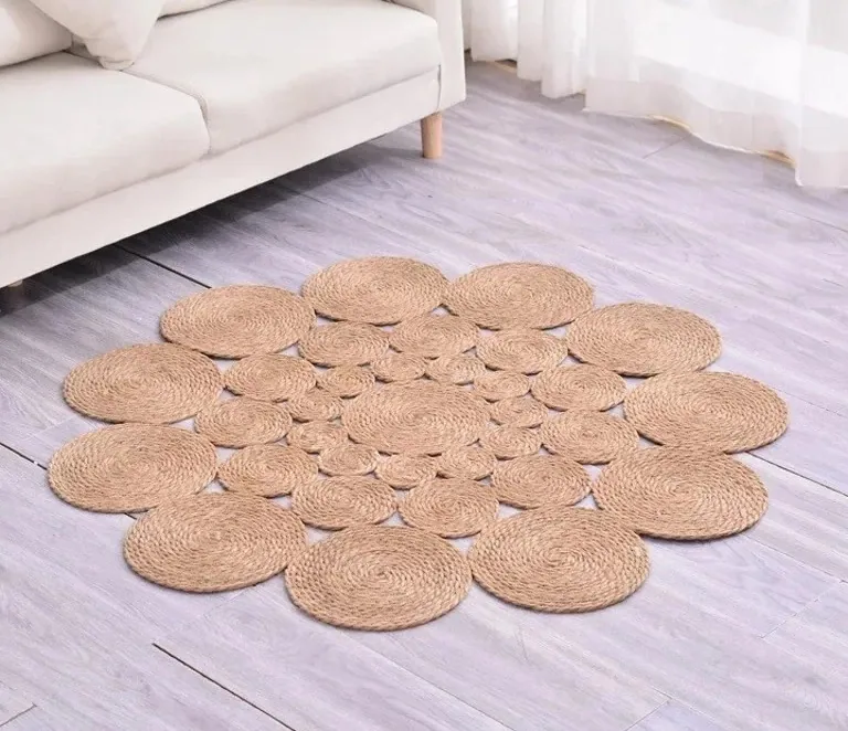 Tapis rond tissé à la main en paille naturelle – Image 5