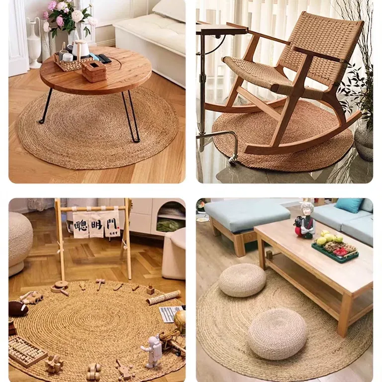 Tapis rond tissé à la main en paille végétale – Image 4