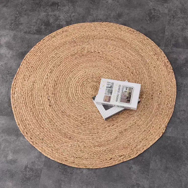 Tapis rond tissé à la main en paille végétale – Image 5