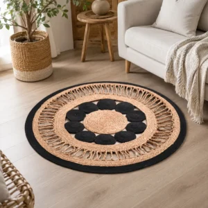Tapis rond tissé main en paille naturelle
