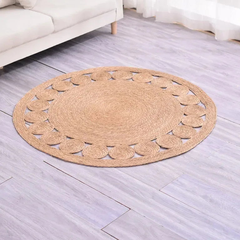 Tapis rond tissé main en paille naturelle – Image 2