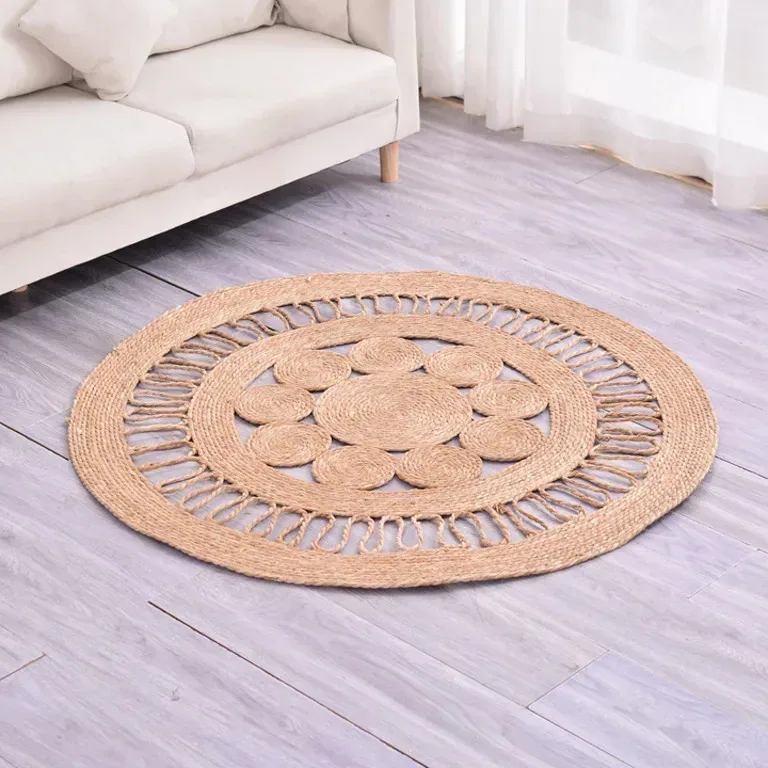 Tapis rond tissé main en paille naturelle – Image 3