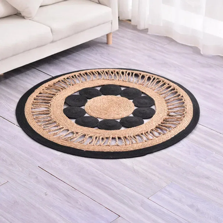 Tapis rond tissé main en paille naturelle – Image 4