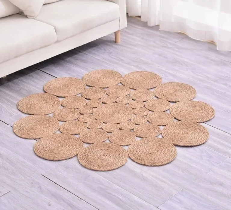 Tapis rond tissé main en paille naturelle – Image 5
