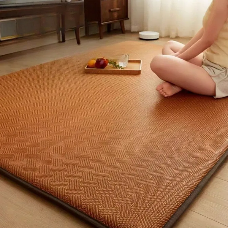 Tapis rotin bambou épais pour chambre rectangulaire