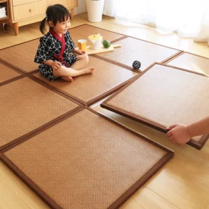 Tapis rotin carré modulable en fibre de bambou