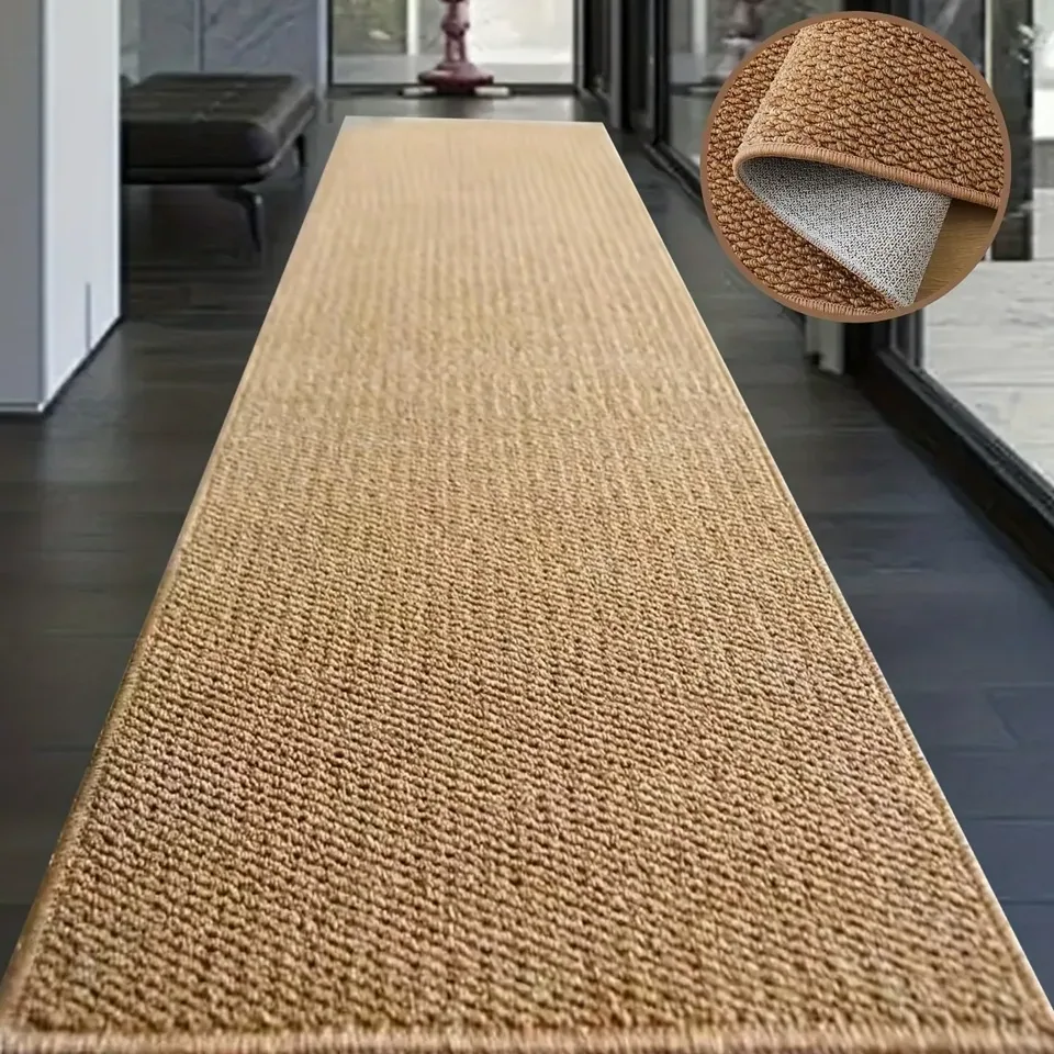 Tapis tissé rectangulaire marron motif ananas pour couloir