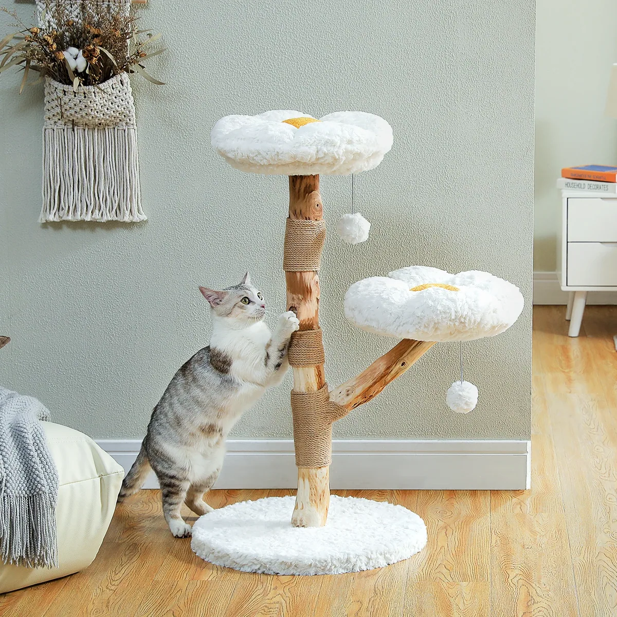 Tour à chat moderne en bois et sisal – Image 2