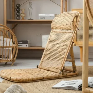 Transat pliable en rotin et cadre métal bambou