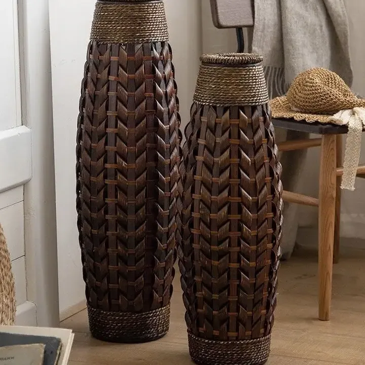 Vase en bambou tissé fait main pour fleurs séchées – Image 2