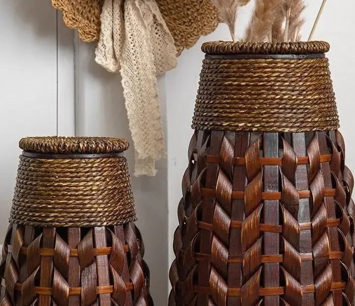 Vase en bambou tissé fait main pour fleurs séchées – Image 3