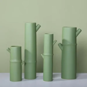 Vase en porcelaine motif bambou vert pour salon