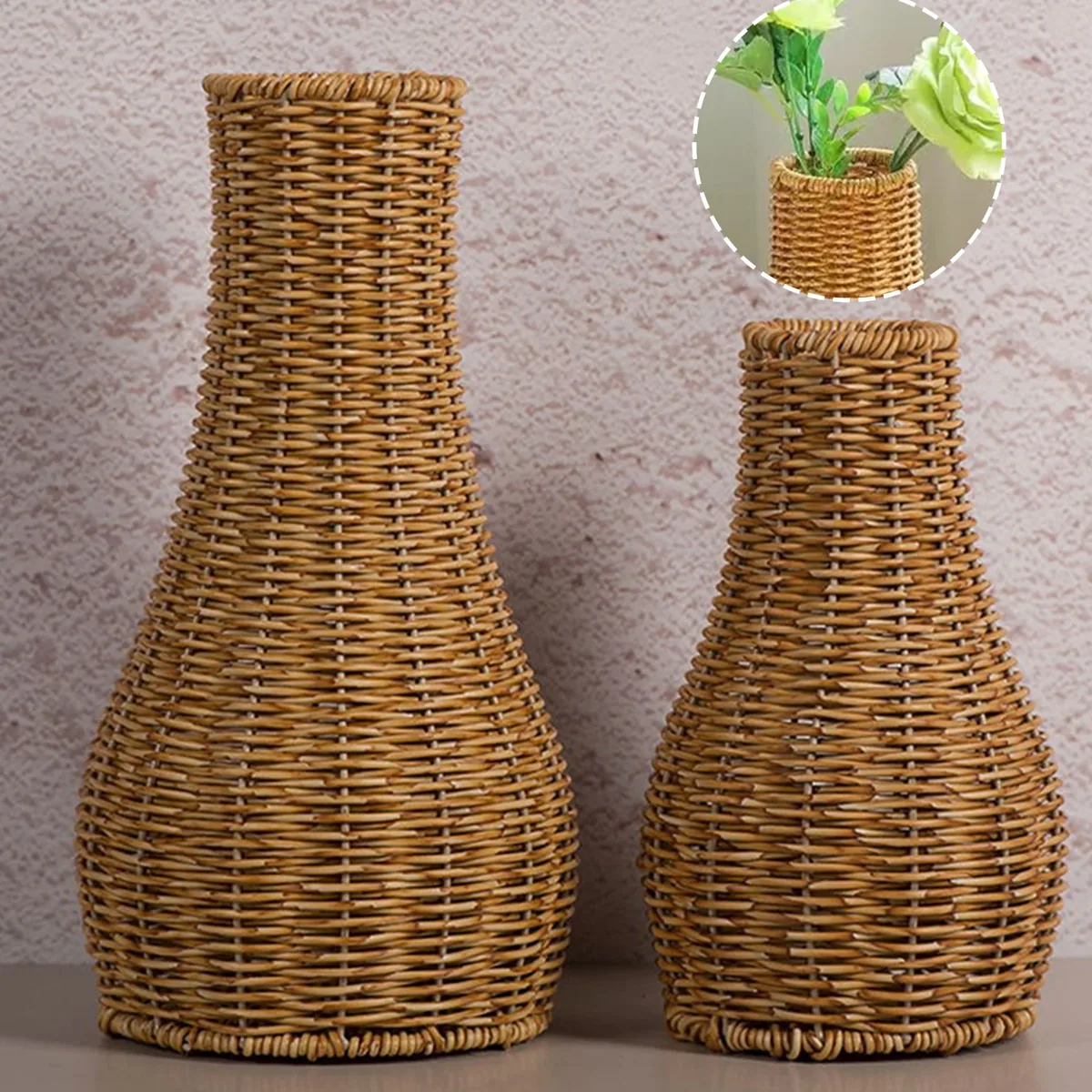 Vase en rotin imitation tissé main, modèle unique
