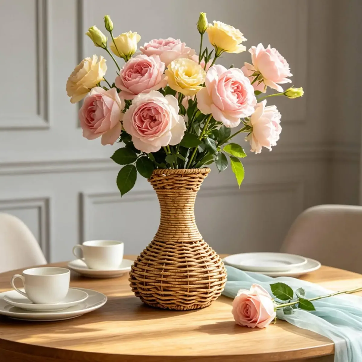 Vase en rotin rustique pour étagères et café