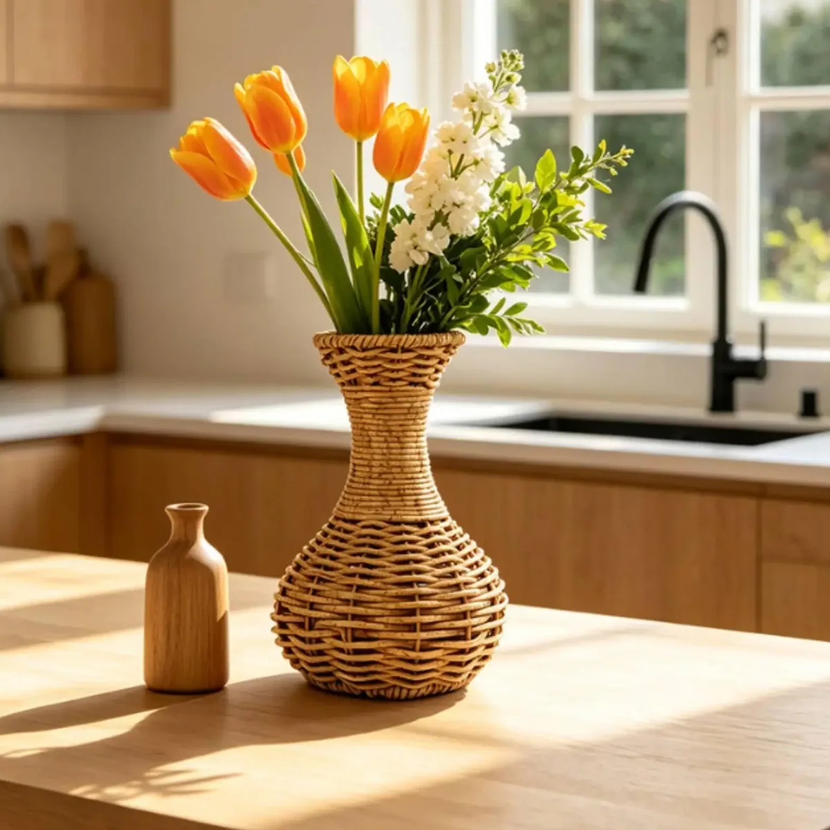 Vase en rotin rustique pour étagères et café – Image 4