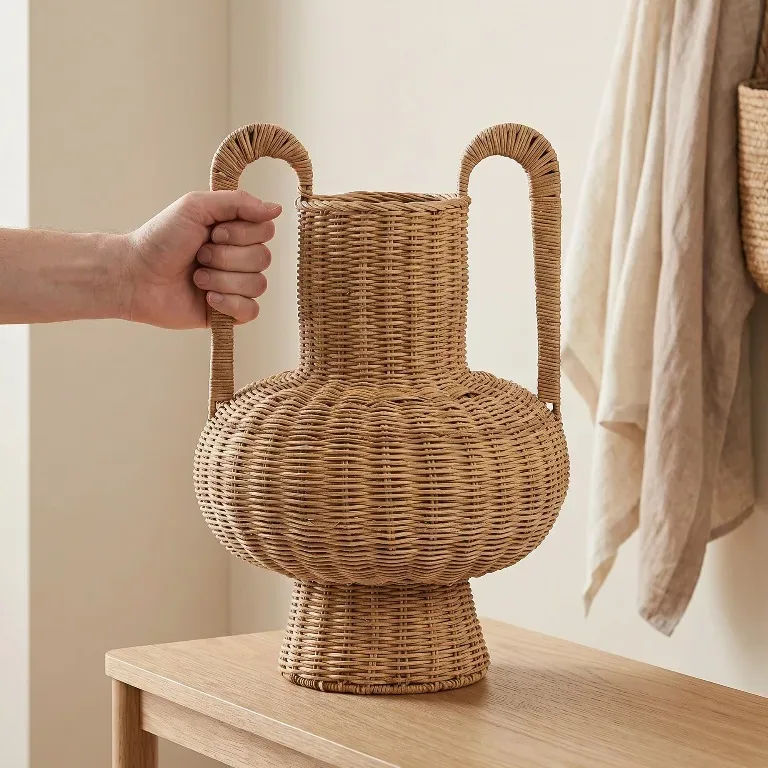 Vase en rotin tressé style nordique L pour table
