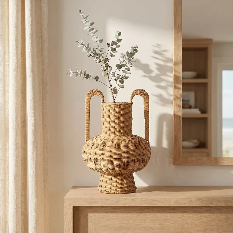 Vase en rotin tressé style nordique L pour table – Image 3