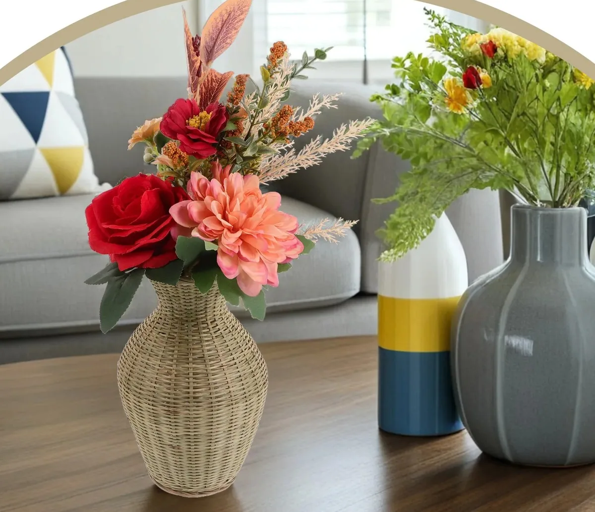 Vase panier en bambou tressé style bohème rustique – Image 2