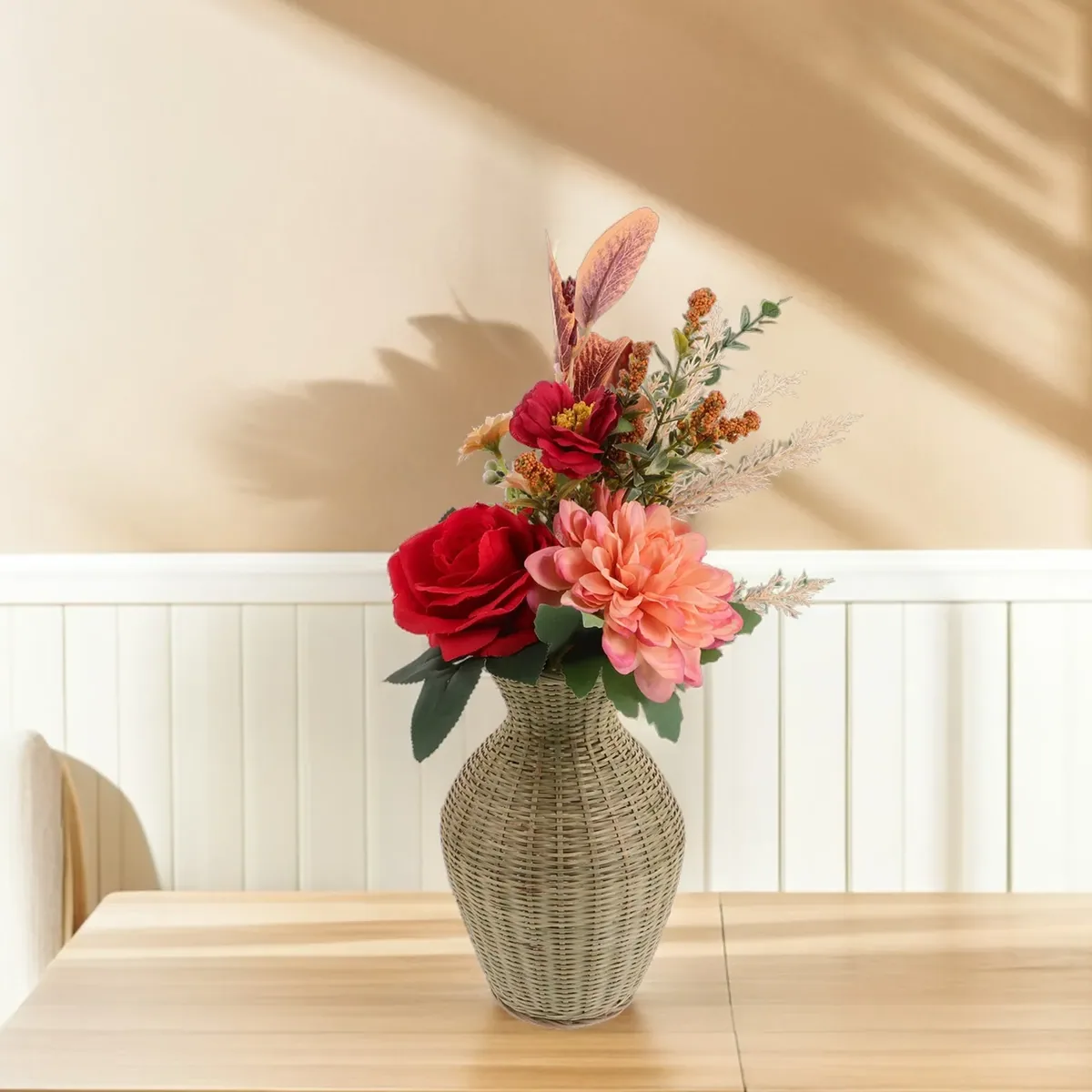 Vase panier en bambou tressé style bohème rustique – Image 5