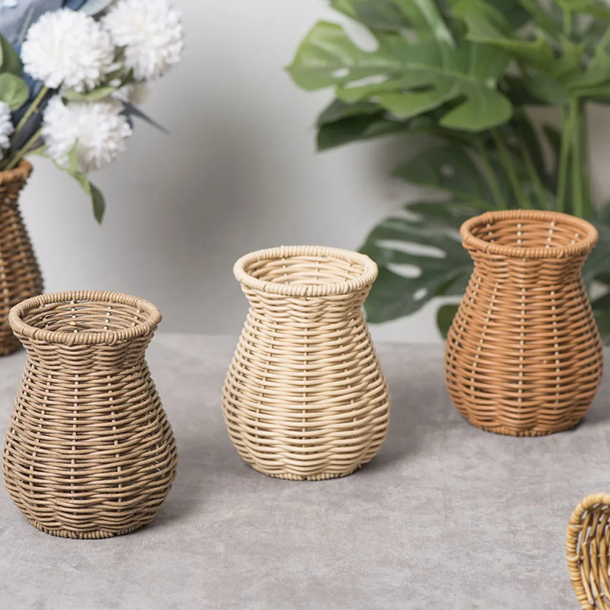 Vase rotin plastique tissé à la main pour fleurs séchées – Image 3