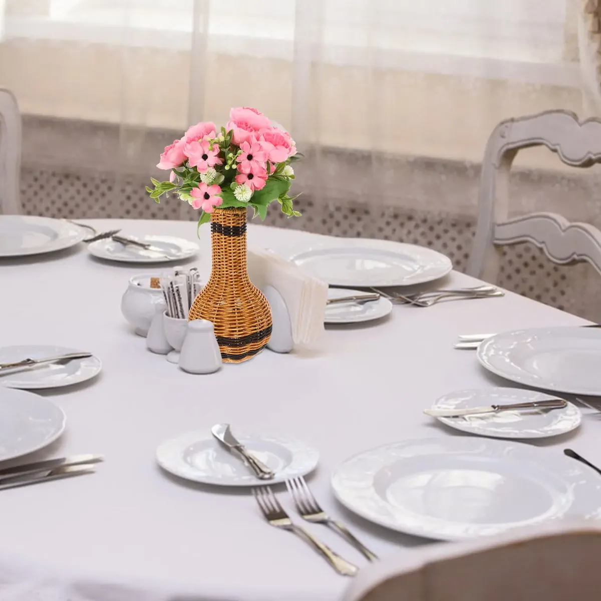 Vase rotin tressé en plastique, pour fleurs et déco – Image 2