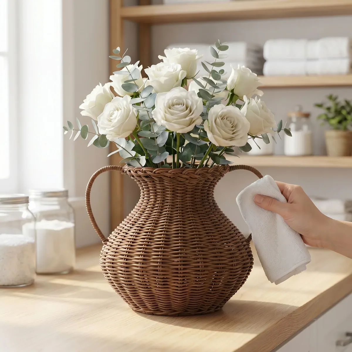 Vase rotin tressé fait main — modèle unique M