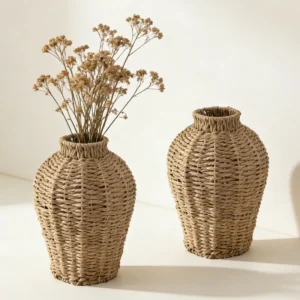 Vase tressé en bambou pour fleurs séchées