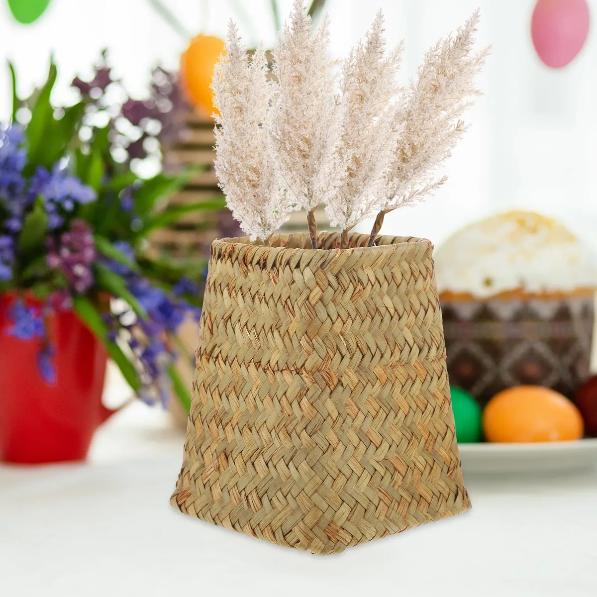 Vase tressé en paille pour fleurs séchées – Image 4