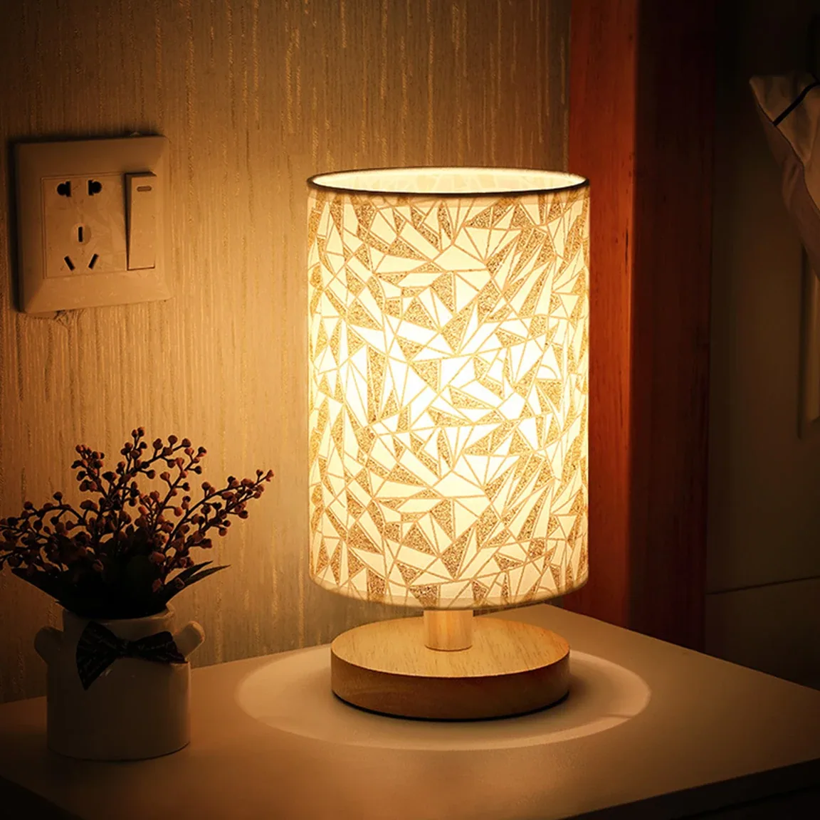 Veilleuse en bois massif bleu avec lampe LED USB – Image 4